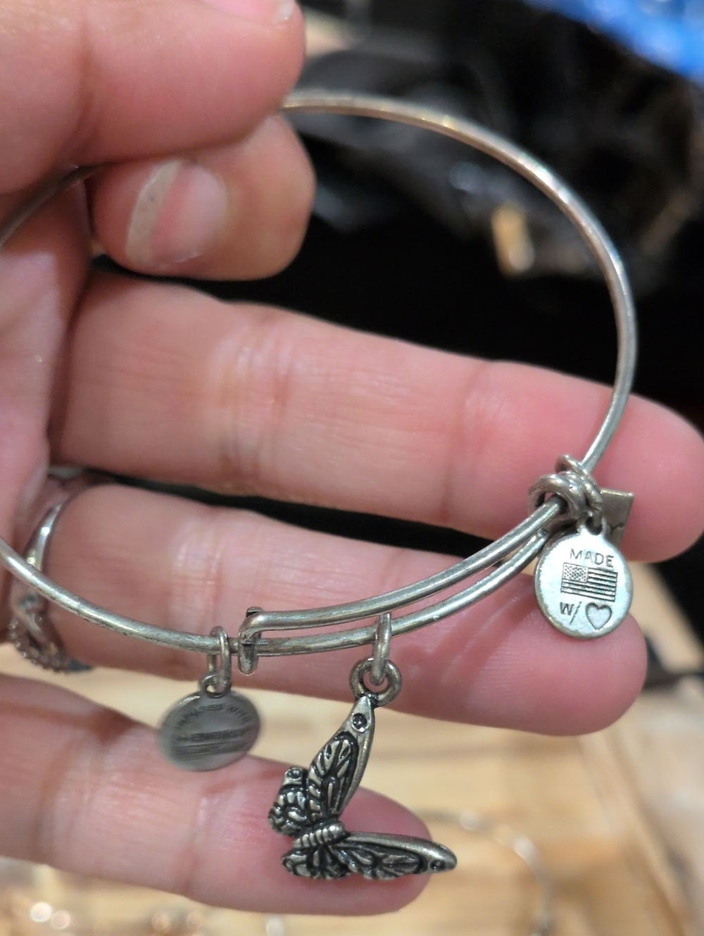 Silver-Tone Butterfly Charm Bangle Bracelet